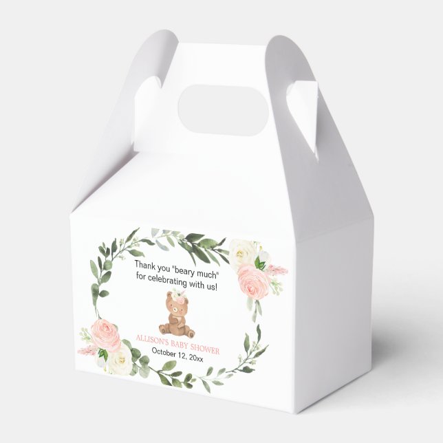 Caixinha De Lembrancinhas Cintura verde-rosa, ursinha floral (Frente)