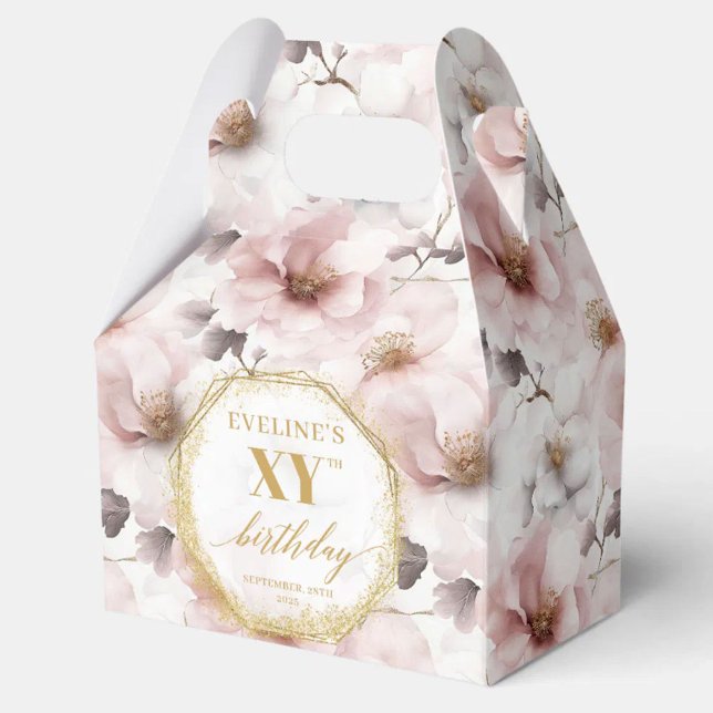 Caixinha De Lembrancinhas Cinza rosa-poeirento radiante com aquarela 50 anos (Radiant dusty pink boho watercolor 50th birthday favor boxes)