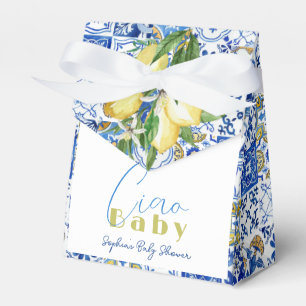 Caixinha De Lembrancinhas Citrus Lemon Blue Azulejo Watercolor