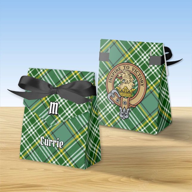 Caixinha De Lembrancinhas Clan Currie Lion Crest sobre Tartan (Criador carregado)