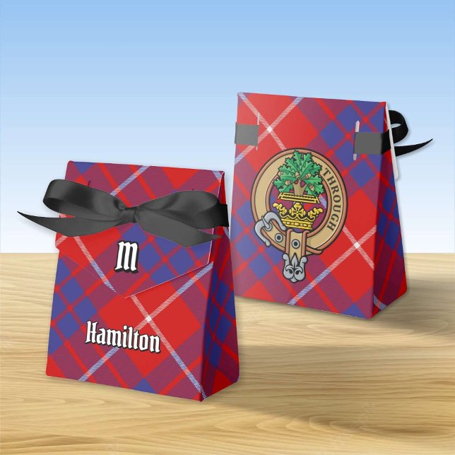 Caixinha De Lembrancinhas Clan Hamilton Crest sobre Red Tartan Favor Box (Criador carregado)