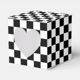 Caixinha De Lembrancinhas Classic Black with White Square Pattern Heart