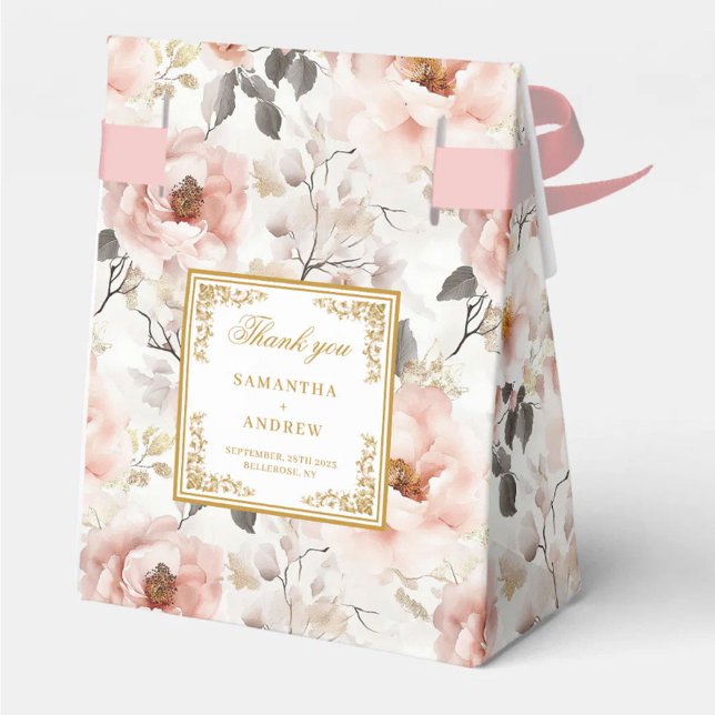 Caixinha De Lembrancinhas Clássico Blush Ivory Dourado Casamento Obrigado Ca (Classic Blush Ivory Gold Wedding Thank You Box)