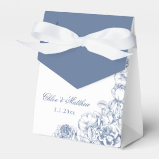 Caixinha De Lembrancinhas Clássico Casamento Floral Azul Poeira Elegante