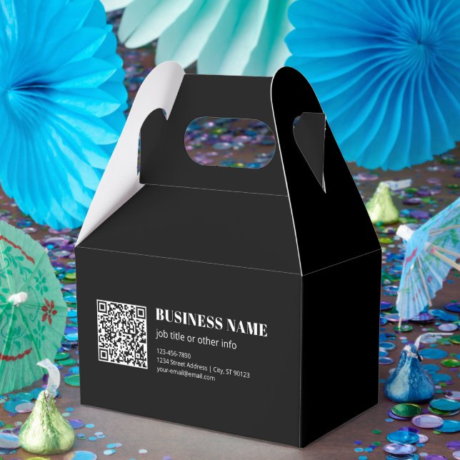 Caixinha De Lembrancinhas Código QR personalizado e texto retrô-moderno edit (Festa)