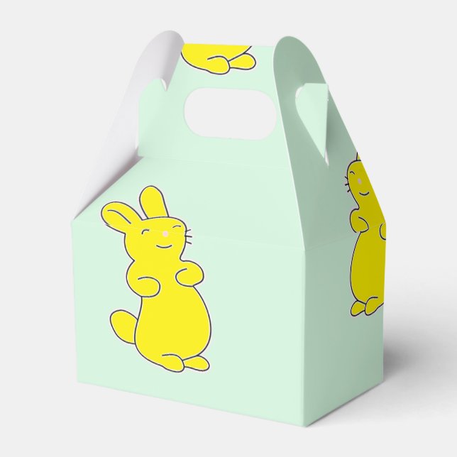 Caixinha De Lembrancinhas Coelhinhos amarelos felizes no chalé (Frente)