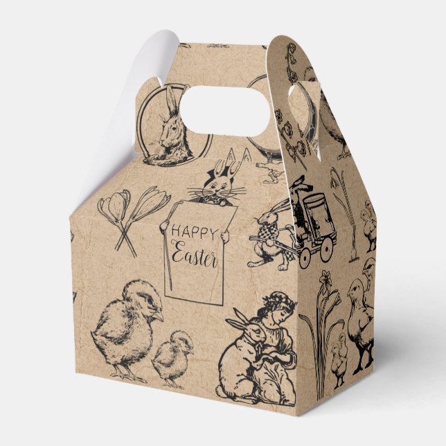 Caixinha De Lembrancinhas Coelho da Páscoa e Pintinho Kraft Brown (Frente)