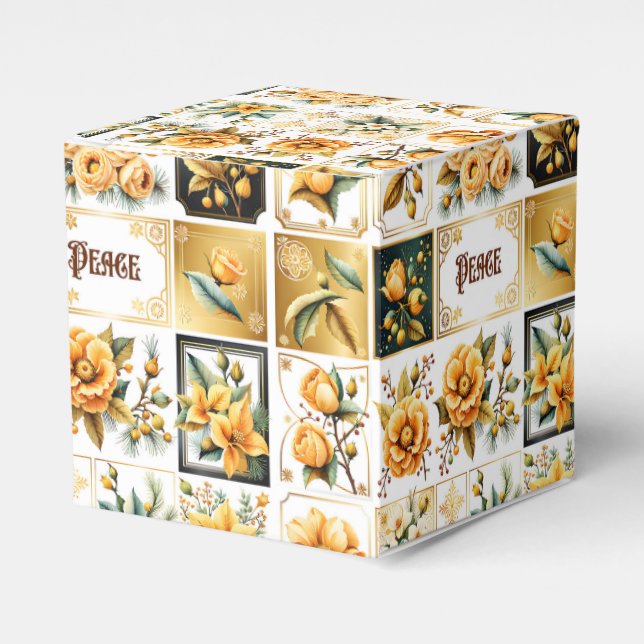 Caixinha De Lembrancinhas Colagem de Natal em Dourado (Frente)