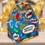 Caixinha De Lembrancinhas Comic Book Superhero Blue Birthday Party<br><div class="desc">Customize with the name and age of the birthday girl or boy,  and thank you message on the reverse. A fun,  cool,  and trendy comic book-inspired design that puts the wham,  zap,  pow into any superhero's birthday celebration event. Designed by Thisisnotme©</div>
