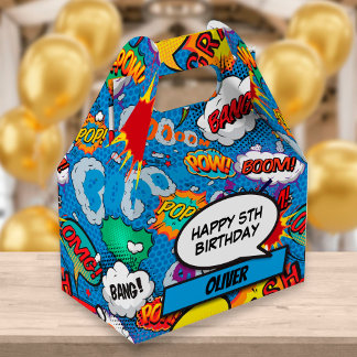 Caixinha De Lembrancinhas Comic Book Superhero Blue Birthday Party