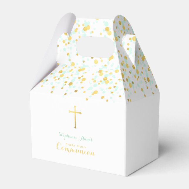 Caixinha De Lembrancinhas Communion Mint e Dourado Confetti (Frente)