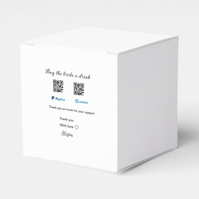 Caixinha De Lembrancinhas Compre um drink para a noiva, doação QR Venmo PayP (Frente)