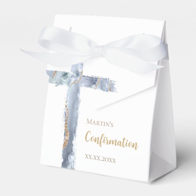 Caixinha De Lembrancinhas Confirmação da cruz sagrada de agato azul empoeira (Frente)