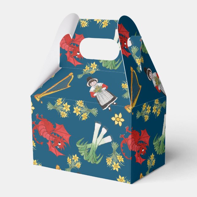 Caixinha De Lembrancinhas Constume galês e emblemas em Blue Gable Favbox (Frente)