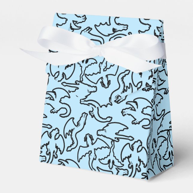 Caixinha De Lembrancinhas Contorno do padrão dos dragões pretos.b L Azul BG (Frente)