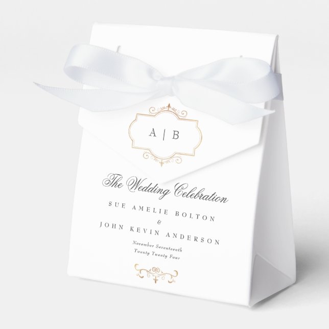 Caixinha De Lembrancinhas convidado de casamento clássico da crista de ouro  (Frente)