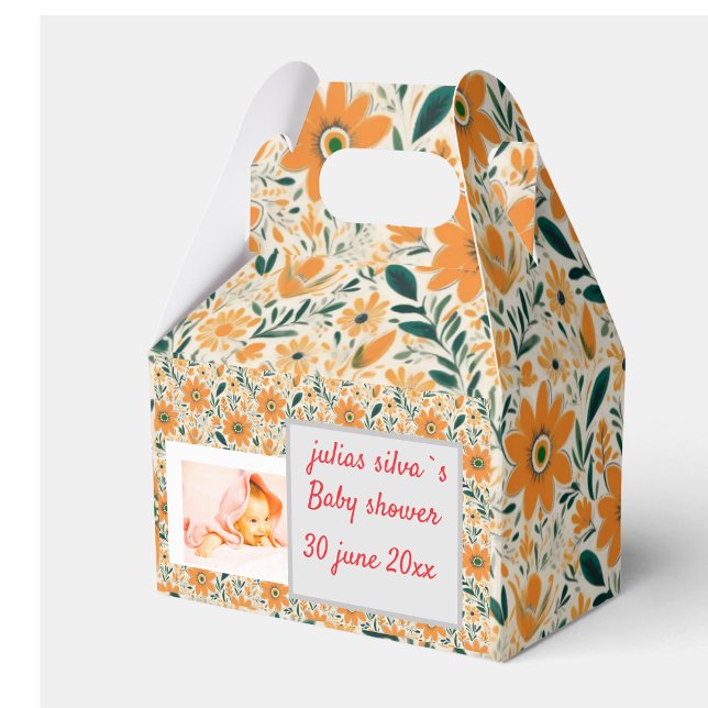 Caixinha De Lembrancinhas Convite bohoPERSONALIZADO ORANGESHOWER BRANCO (boho orange favor cute box)