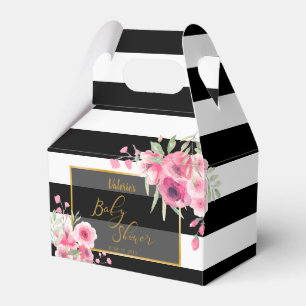 Caixinha De Lembrancinhas Convite branco preto floral da listra do vintage