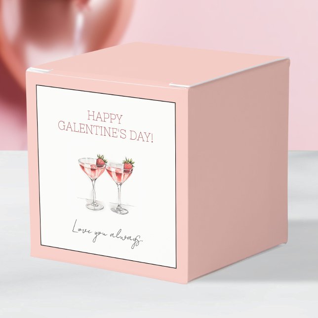 Caixinha De Lembrancinhas Coquetéis Felizes e Rosa do Dia dos Galentinos Te  (Pink Happy Galentine's Day Cocktails Love You Bff Favor Boxes)