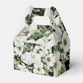 Caixinha De Lembrancinhas Cor d'água elegante preto e branco floral