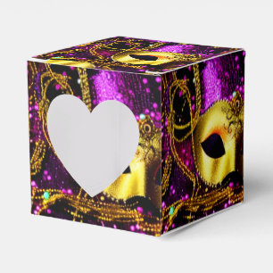 Caixinha De Lembrancinhas Coração de Máscara Dourada Elegante