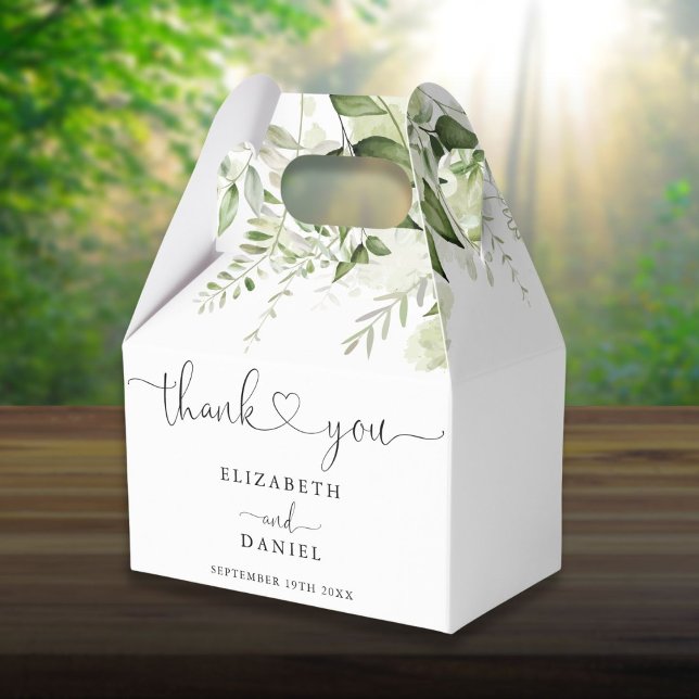 Caixinha De Lembrancinhas Coração Floral Verde Script Casamento (Greenery Floral Heart Script Wedding Favor Boxes)