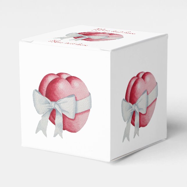 Caixinha De Lembrancinhas Corações vermelhos amarrados com fita branca para  (Frente)