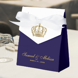 Caixinha De Lembrancinhas Coroa de casamento azul elegante dourada