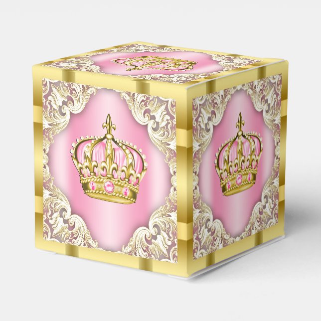 Caixinha De Lembrancinhas Coroa de Princesa Rosa e Dourada (Verso)