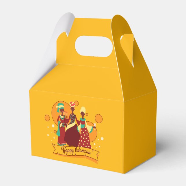 Caixinha De Lembrancinhas Correspondência Feliz Kwanzaa 3 Mulheres Amarelo (Frente)