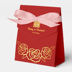 Caixinha De Lembrancinhas Cortado vermelho e ouro floral de rosa de casament
