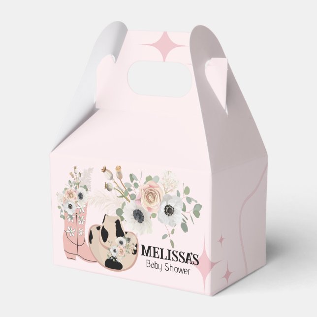 Caixinha De Lembrancinhas Cotocos Rosa de Cowgirl Ocidental Personalizados (Frente)