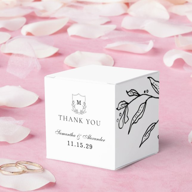 Caixinha De Lembrancinhas Crest Preto e Branco Elegante (Casamento)