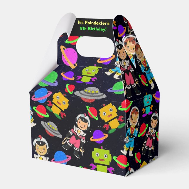 Caixinha De Lembrancinhas Crianças - Astronautas e Robôs Personalizados (Frente)