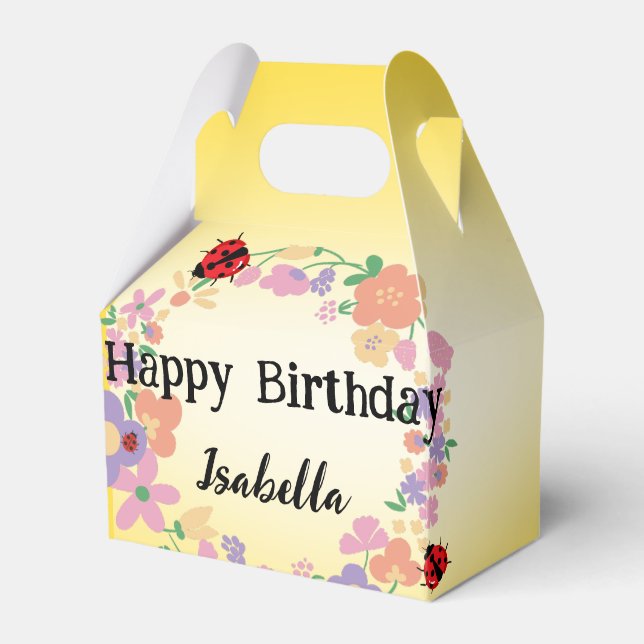 Caixinha De Lembrancinhas Crianças Bolinhas Bonita Ladybug Primavera Flower  (Frente)