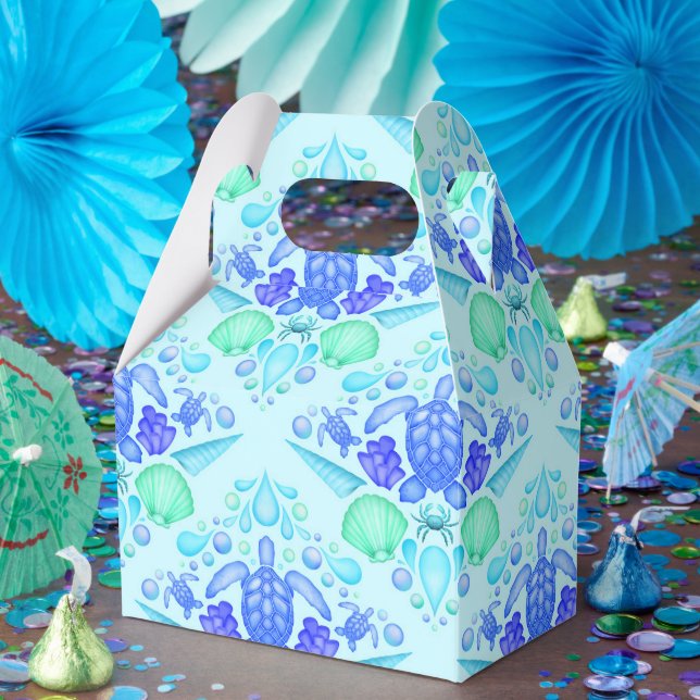 Caixinha De Lembrancinhas Crianças Cachorosas Tartaruga do Mar Azul Tropical (Festa)