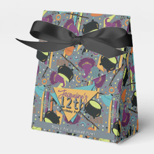 Caixinha De Lembrancinhas Crianças Cinza Retro Witchy Halloween Aniversário