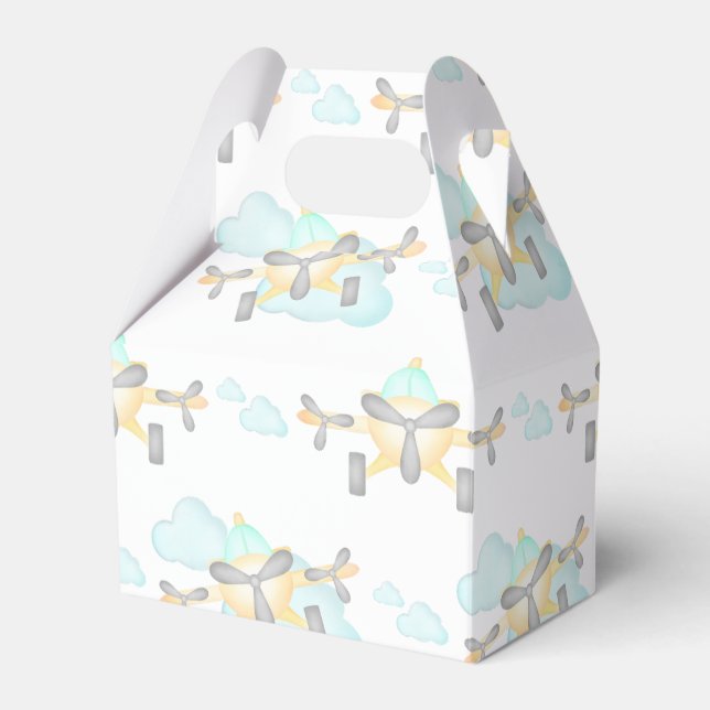 Caixinha De Lembrancinhas Crianças Voando Avião Amarelo Aniversário (Frente)