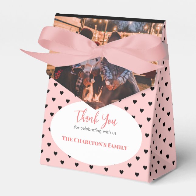 Caixinha De Lembrancinhas Cristening 1 Section Photo Salmon Pink Hearts (Frente)