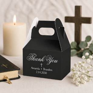 Caixinha De Lembrancinhas Cruz Cristã de Casamento Obrigado Preto Elegante