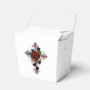 Caixinha De Lembrancinhas Cruz de Prata com Rosa vermelha