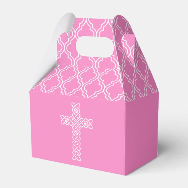 Caixinha De Lembrancinhas Cruzamento | Taffy Pink First Communauté Favor Box (Frente)