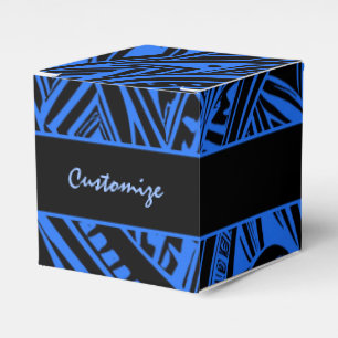 Caixinha De Lembrancinhas Cubo De Abstrato Tribal Preto E Azul