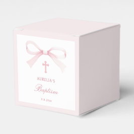 Caixinha De Lembrancinhas Cubo de Batismo Elegante Aquarela com Laço Rosa