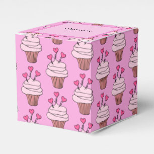 Caixinha De Lembrancinhas Cubo de Cupcakes brancos e cor-de-rosa