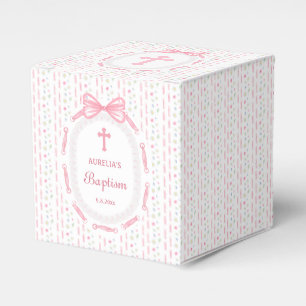 Caixinha De Lembrancinhas Cubo Floral do Batismo Floral de Fita de Arco Rosa