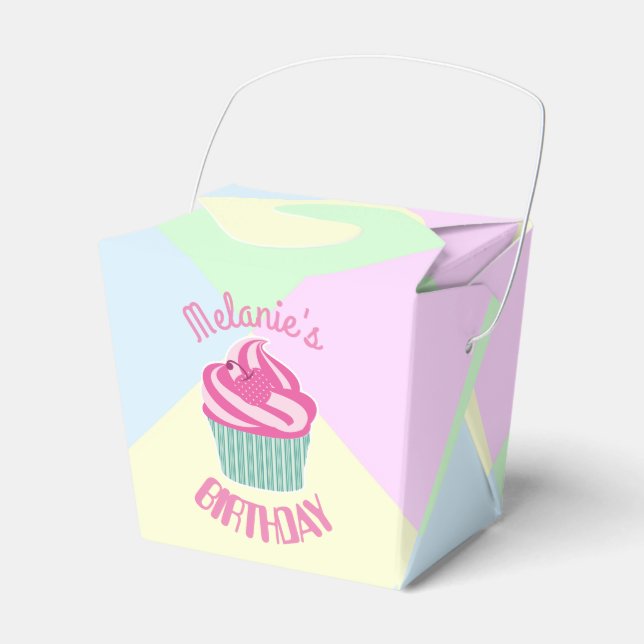 Caixinha De Lembrancinhas Cupcake de aniversário rosa personalizado (Frente)