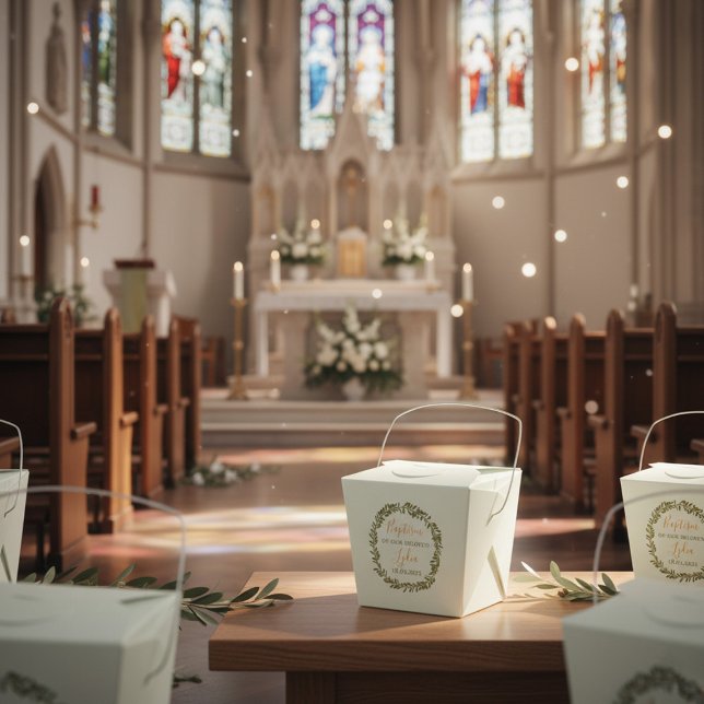 Caixinha De Lembrancinhas Custom Baptism Favor Box with Olive Wreath  (Criador carregado)