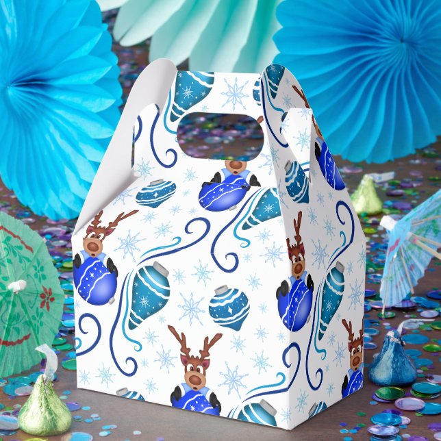 Caixinha De Lembrancinhas Cute Blue Holiday Christmas Reindeer (Festa)
