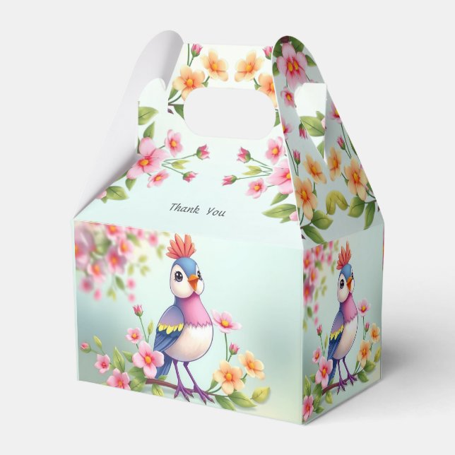 Caixinha De Lembrancinhas Cute Blue Pink Bird Floral Favor Box (Verso)
